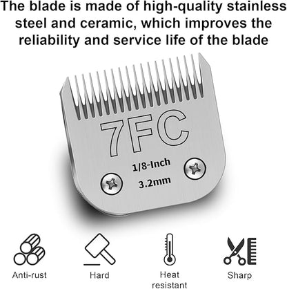 7FC Detachable Pet Clipper Replacement Blades Compatible with Andis/Oster A5/Wahl KM10 Series Dog Clipper,Made of Ceramic Blade & Stainless Steel Blade,Size 7FC Cut Length 1/8-Inchï¼2 Packï¼