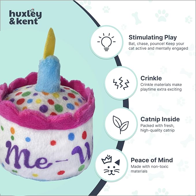 Huxley & Kent Plush Cat Toy - Interactive Catnip Toy for Cats & Kittens - Soft with Crinkle & Catnip - Fun Indoor Play - Mewow Cake