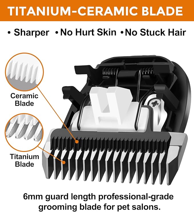 2 PCS 3mm+6mm Guard Length Replacement Dog Grooming Clipper Blade, Low Noise Dog Grooming Trimmer,Sharp Titanium-Ceramic Grooming Clipper Blade