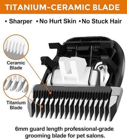 2 PCS 3mm+6mm Guard Length Replacement Dog Grooming Clipper Blade, Low Noise Dog Grooming Trimmer,Sharp Titanium-Ceramic Grooming Clipper Blade