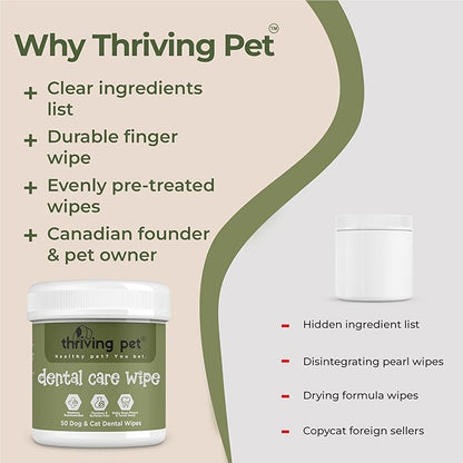 Dental Finger Wipes for Dogs and Cats, Hypoallergenic Teeth Cleaning Pet Wipes Designed to Freshen Breath, Remove Tartar & Plaque Buildup, Safe & Gentle Ingredients, 50 Count