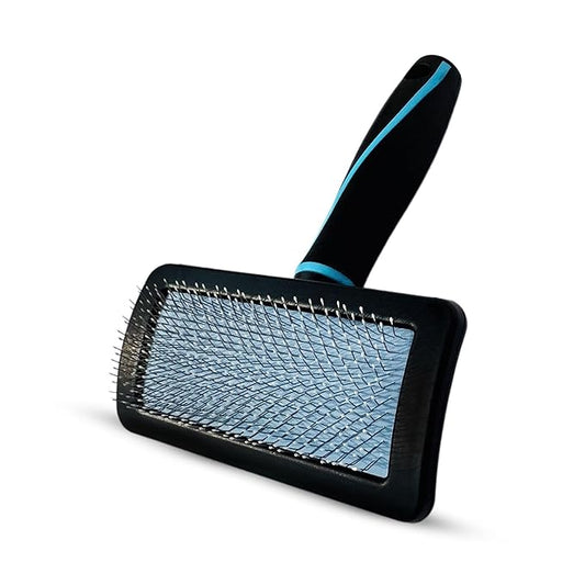 Pet Slicker Brush (Small Size, Black) for Grooming Pet Hair with Fluff Detangle Style  Dog Brush for Long & Short Haired Dogs for Goldendoodles  Curved Pin for  Removes Tangles & Loose Fur