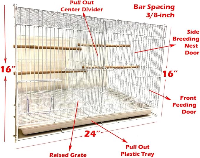Lot of Breeding Bird Flight Cages for Canary Parakeet Aviaries Budgies Lovebird Finch (24" White Divider)