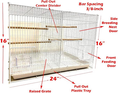 Lot of Breeding Bird Flight Cages for Canary Parakeet Aviaries Budgies Lovebird Finch (24" White Divider)