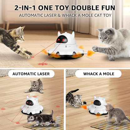 MIKK Cat Laser Toy Cat Feather Toys 2-in-1 Interactive for Indoor Cats Automatic with Remote Control Moving Ambush USB-C Rechargeable Electronic Kitten Toy for Indoor Exercise