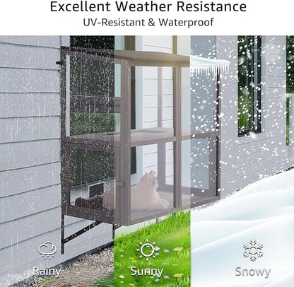 beeNbkks Prevent Conditioned Air Loss, 2 Tiers Bug Proof Cat Catio, Window Cat House with Clear Acrylic, Outdoor Enclosure for Indoor Pets, Expandable Wooden Perch, Safe Comfortable Haven for Pets