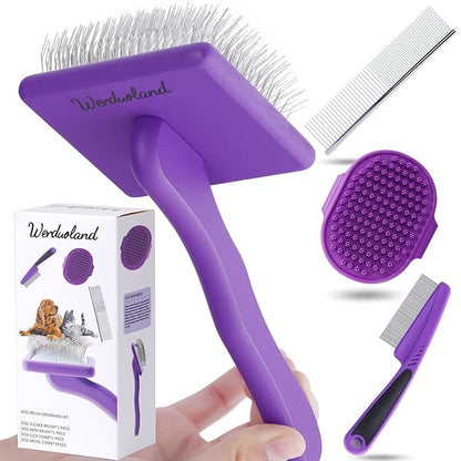 Dog Slicker Brush for Long Haired Dogs Doodle Brush for Dogs Large Dog Slicker Brush for Goldendoodles with Ergonomic Solid Wooden Handle Long Pin Grooming Brush for Dogs (Purple)