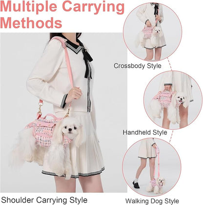 Dog Lift Harness Dog Carrier Dog VES Harness Adjustable Dog Leash with Small Puppy Treat Bag（Pink,S）