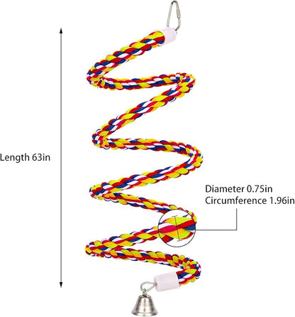 2Pcs 63'' Bird Rope Perches Birdcage Swing Toys 100% Cotton Natural Bird Perch Peck/Chewing with Bell Climbing Standing Bungee Parrot Toys for Small to Regular Size Parrot Cockatiel Birds