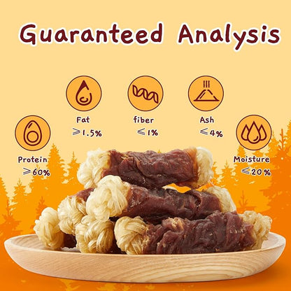 Jungle Calling Beef Tendons for Dogs, Duck Wrapped Tendons Dog Chews Long Lasting Hip and Joint Supplement for Dogs with Glucosamine (Knotted Bone)