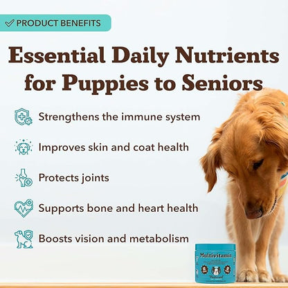 Natural Dog Company 25-in-1 Multivitamin Chews for Dogs – Daily Soft Dog Vitamins with Antioxidants, Zinc & Folic Acid – Supports Joints, Skin & Coat, Immune & Heart Health – All Ages, All Breeds