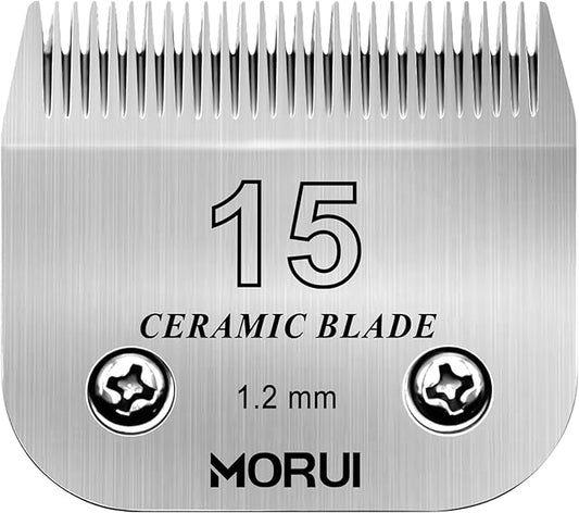 15 Cut Length 3/64"(1.2mm) Detachable Ceramic Pet Dog Clipper Blades Compatible with Most Andis,Oster A5 Wahl KM Series Clippers