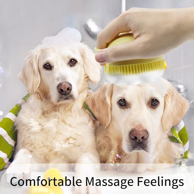 WishLotus Pet Bath Brush, Soft Silicone Cat Grooming Brush Dog Bath Massage Brush Shampoo Dispenser Heart-Shaped Multifunctional BathBrush for Pet Shower (Heart-Yellow)