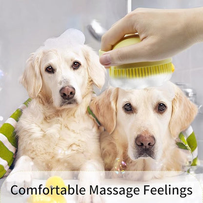 WishLotus Pet Bath Brush, Soft Silicone Cat Grooming Brush Dog Bath Massage Brush Shampoo Dispenser Heart-Shaped Multifunctional BathBrush for Pet Shower (Heart-Yellow)