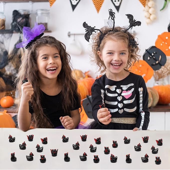 56 Pcs Mini Resin Ducks,Halloween Black Demon Ducks Tiny Devil Ducks Figurines Miniature Devil Ducks Resin Duck Ornament for Halloween Home Party Decor
