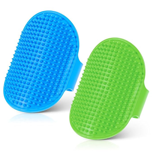2Pcs Dog Bath Brush Scrubber, Rubber Pet Shampoo Curry Brush/Dog Massage Comb with Adjustable Ring Handle, Dog Shower Brush Puppy Brushes for Long Short Hair Dogs Cats Grooming Supplies