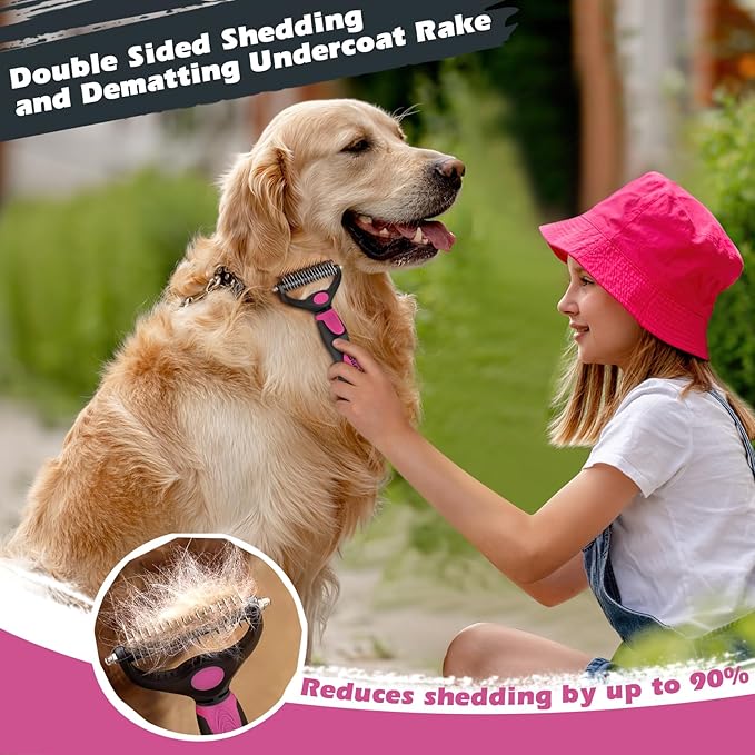 3PCS Dog Brush I Dog Brush for Shedding I Deshedding Dog Brush I Dog Bath Brush I Slicker Brush For Dogs I Dog Comb I Premium Pet Supplies (Red Black)