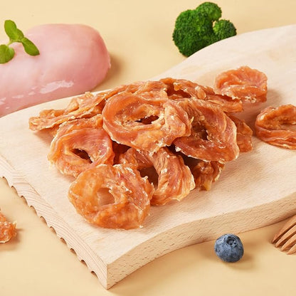 Dog Treats Chicken Jerky Rings, Rawhide-Free Grain-Free Real Dried Tenders Natural Chicken Breast Dog Chewy Training Snacks for Small Medium Large Dogs Large Pack 10.58oz