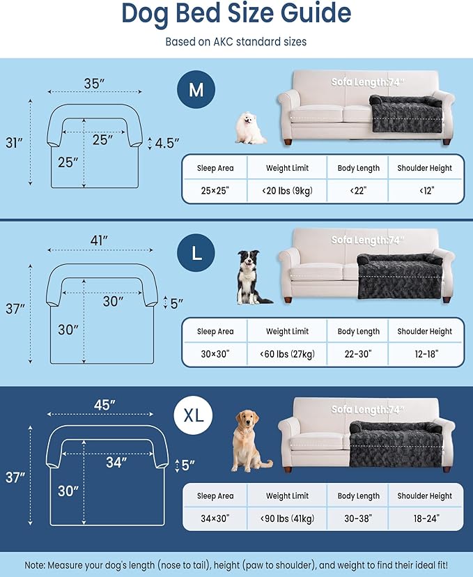 Calming Extra Large Dog Bed for Couch, 45 x 37 inch Removable Couch Cover for Dogs Washable, Non-Slip Fluffy Plush Dog Sofa Mat for Furniture Protector - Dark Grey