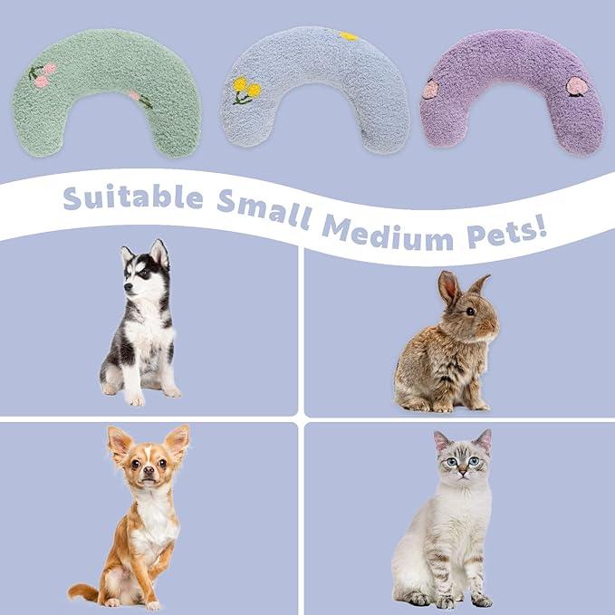 T'CHAQUE Dog Pillow Bed, Cat Calming Pillow, Dog Neck Pillow for Joint Relief Sleeping, Ultra Soft Half Donut Cuddler, Pillow Pet for Upper Spine Support, Doggy/Kitten Pillow Training Toy, BlueFlower