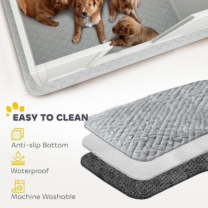 PawHut Whelping Box for Dogs and Puppies, Dog Whelping Box with Waterproof Pee Pad, Adjustable Height Door, for Large Dogs Indoor Use, 96" x 47" x 19"
