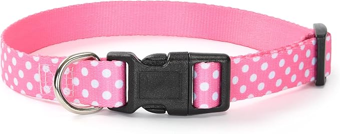Mile High Life Dog Collar | Cute Puppy Collars | Lightweight Girl Dog Collar | Soft Boy Dog Collars | w Geometric Plaid Wave Line Pattern (Pink Dots, Small)
