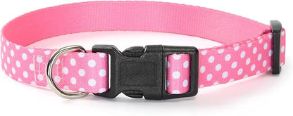 Mile High Life Dog Collar | Cute Puppy Collars | Lightweight Girl Dog Collar | Soft Boy Dog Collars | w Geometric Plaid Wave Line Pattern (Pink Dots, Small)