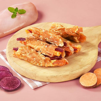 Dog Treats Double Sweet Potato & Chicken Wraps, Healthy Chicken Jerky Dog Chews High Protein Low Fat, Chewy Training Snacks for Small Medium Large Dogs, 12-15 Counts