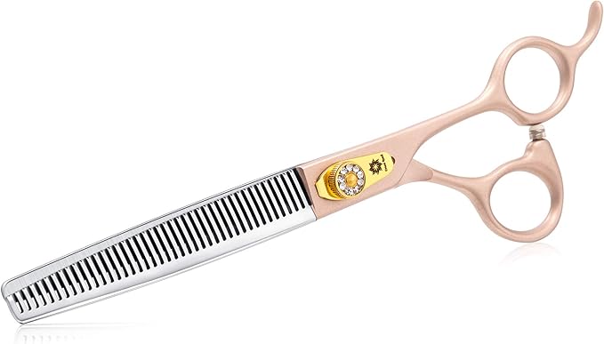 7 Inches Professional Pet Grooming Scissor, 440C Japanese Steel Straight & Curved & Thinning & Chunker Shears/Scissors for Dog Cat and More Pets (7 inch-Grooming Scissors Set)