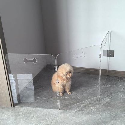 Acrylic Dog Playpen for House 3 Panels 60" W x 24" H Pre-Assembled Foldable Clear Dog Gate Indoor with Handles, Free-Standing Pet Fence for Doorways Dog Pen for Small Dogs Puppy Cat Rabbit