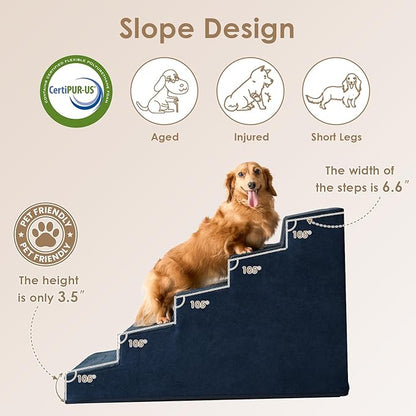 EHEYCIGA Dog Stairs for High Beds 22.5" H, 5-Step Dog Steps for Small Dogs and Cats, Slope Pet Steps with Non-Slip Bottom, Navy