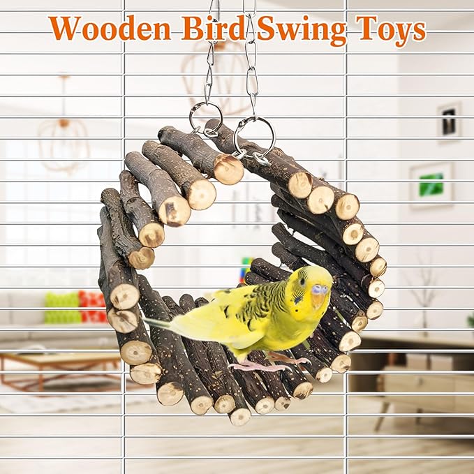 BNOSDM Wooden Bird Tunnel Parrot Swing Toys Natural Fruitwood Hanging Nest Parrot Hammock Bird Cage Accessories for Conures, Parakeets, Budgies, Finches, Cockatiels, Lovebirds (L)