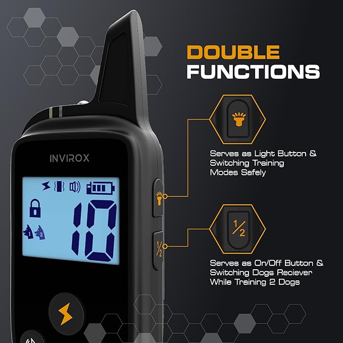 INVIROX Dog Training Collar for Large Dog X2 [2025 Edition] 123 Levels Dog E Collars 1100yd Range, 100% Waterproof, Rechargeable Electric Dog Collars for Medium Dogs, E Collar for Large Dogs