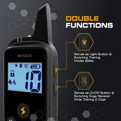 INVIROX Dog Training Collar for Large Dog X2 [2025 Edition] 123 Levels Dog E Collars 1100yd Range, 100% Waterproof, Rechargeable Electric Dog Collars for Medium Dogs, E Collar for Large Dogs