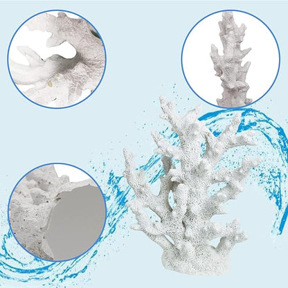 PINVNBY Artificial Coral Ornament Aquarium Sea Plants Decoration Underwater Craft Resin Fish Tank Landscape (White)