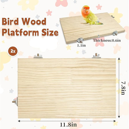 kathson 11.8 x 7.8 Inches Large Bird Perch, 2 PCS Natural Wooden Parrot Stand Platform, Parakeet Rectangle Stand Perch Shelf, Cockatiel Corner Shelf for Conure Budgie Cockatoo Macaw African Grey