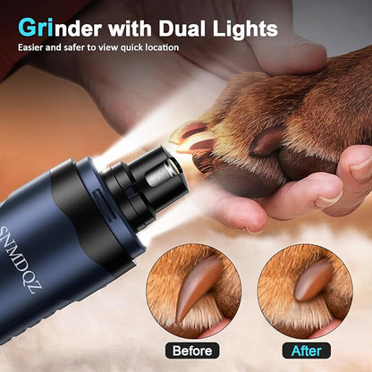Dog Nail Grinder, Dog Nail Trimmers, and Clippers Kit with 2 LED Lights. Super Quiet Electric Pet Nail Grinder, Rechargeable, for Small, Medium, and Large Dogs & Cats, 2 Diamond Grinding Wheels.