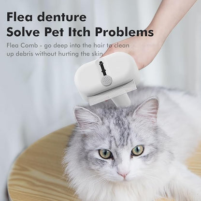 3 In 1 Pet Dematting Tool, Dog Flea Lice Combs for Grooming, Undercoat Rake & Dematting Comb for Detangling Matted or Knotted Undercoat Hair, Great for Short or Long-haired Dogs & Cats -White