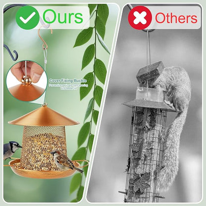 LBTING Bird Feeder for Outside, Metal Lantern-Shaped Bird Feeder, Squirrel Proof Wild Bird Feeders for Hanging Outdoor Garden Yard, Bright Gold