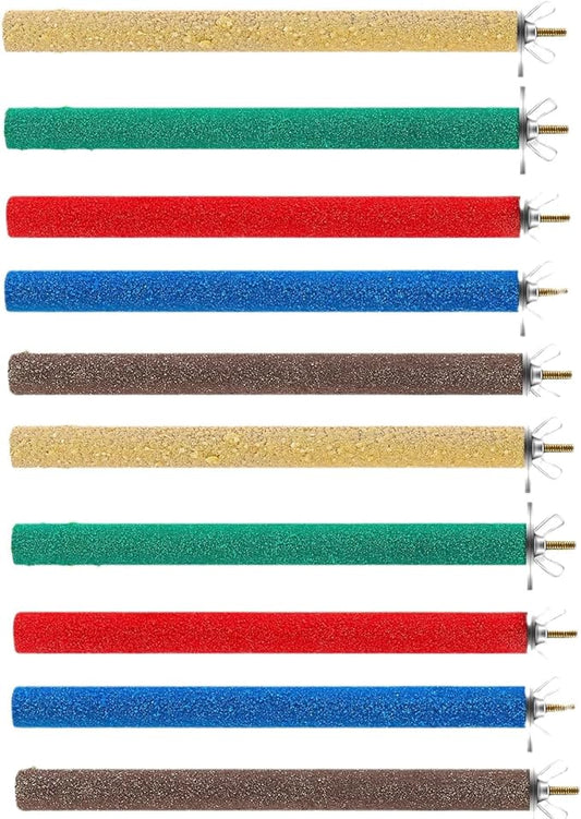 10 Pcs Parrot Perch Stand Bird Perch Stand Toy Colorful Paw Grinding Stick Cage Wooden Parakeet Perch Accessories for Cockatiels