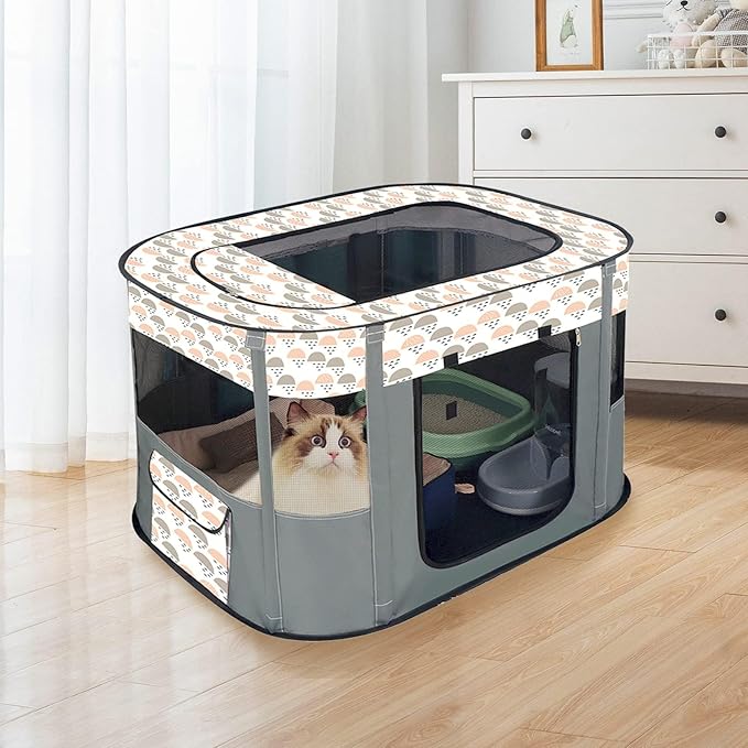 Hamiledyi Small Kitten Playpen Indoor with Top Portable Collapsible Cat Play Pen, Foldable Rectangle Puppy Exercise Kennel, Collapsible Enclosedfor Pet (Green)