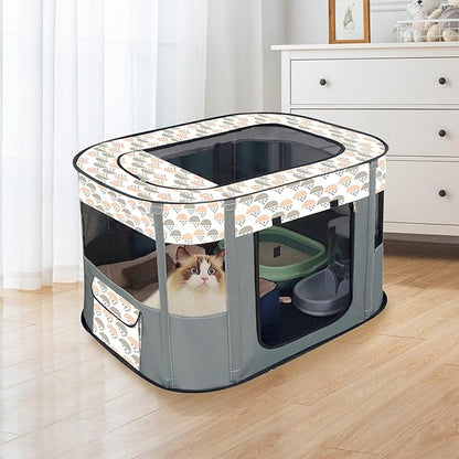 Hamiledyi Small Kitten Playpen Indoor with Top Portable Collapsible Cat Play Pen, Foldable Rectangle Puppy Exercise Kennel, Collapsible Enclosedfor Pet (Green)