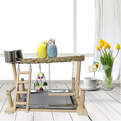 PINVNBY Bird Playground Birdcage Playstand Pet Bird Perch Platform Stand Parrot Play Gym Parakeet Cage Decor Budgie Perch Stand with Feeder Seed Cups Ladder Chew Toys for Small Animals Parrot Parakeet