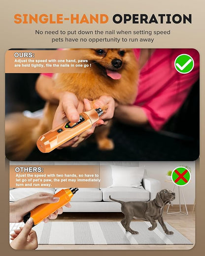 YABIFE 7-Speed Dog Nail Trimmers, Professional Dog Nail Grinder with Light - Heavy Duty Pet Nail Grinder for Dogs/Cats/Birds/Small Animals - Whisper Quiet, Single Hand Operation