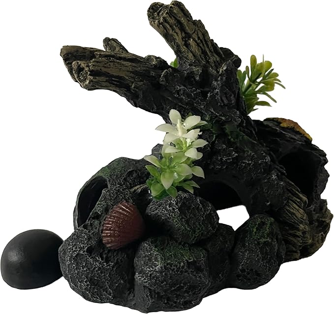 Aquarium Decor Magnetic Driftwood Outcropping Ornament –Wall-Mounted Fish Tank Accessory
