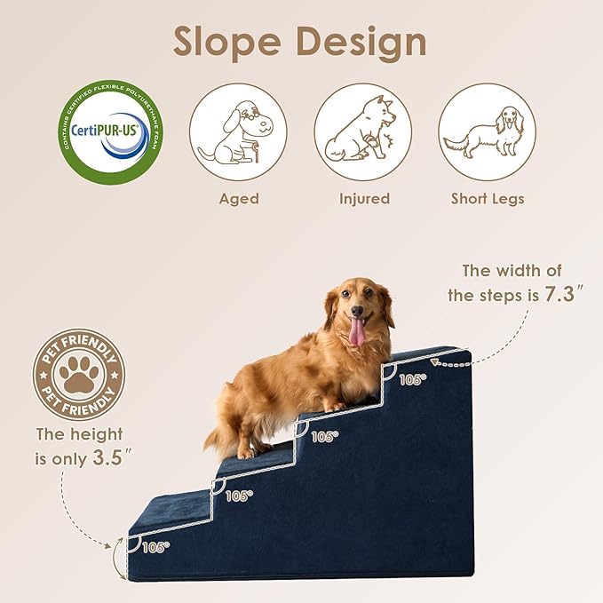 EHEYCIGA Dog Stairs for Beds 19.7" H, 4-Step Dog Steps for Small Dogs and Cats, Slope Pet Steps with Non-Slip Bottom, Navy