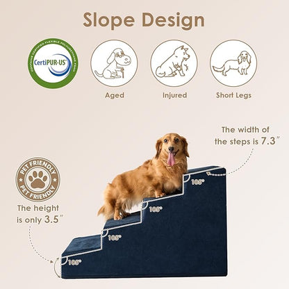 EHEYCIGA Dog Stairs for Beds 19.7" H, 4-Step Dog Steps for Small Dogs and Cats, Slope Pet Steps with Non-Slip Bottom, Navy