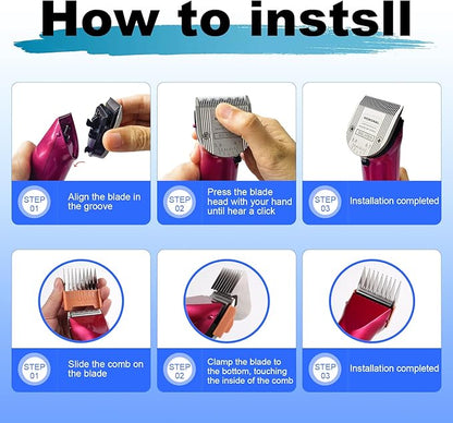 Adjustable 5 in 1 Replacement Blades & Animal Stainless Steel Attachment Guide Comb,Compatible with W-AHL Bravura,Arco,Chromado,Figura,and Motion,Pet,Dog,Cat,Horse Clippers