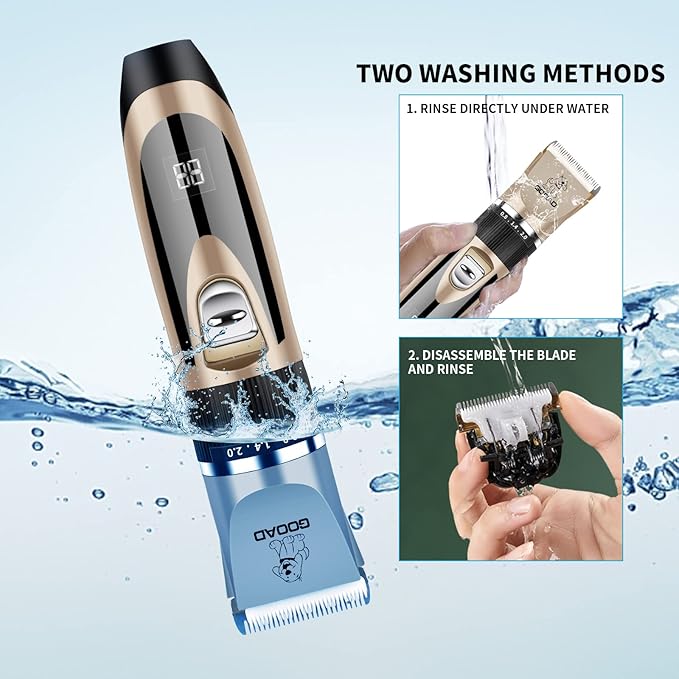 Dog Grooming Kit, Dog Clippers for Grooming for Heavy Thick Hair&Coats/Low Noise Rechargeable Cordless Hair Trimmer/Pet Shaver with Paw Trimmer for Small & Large Dogs Cats