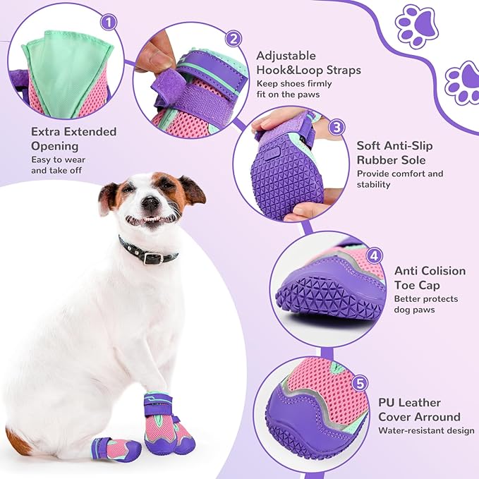 Dog Shoes for Large Medium Dogs, Dog Shoes for Summer Hot Pavement, Dog Boots & Paw Protectors Anti-Slip Waterproof for Outdoor Hiking Walking Hardwood Floor Snow with Reflective Straps Size 8